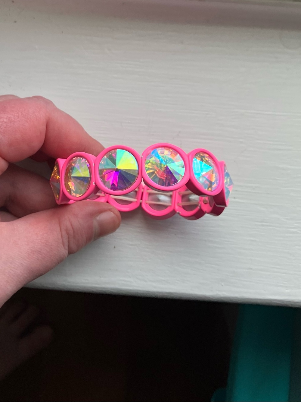 Pink Stretchy Iridescent Fashion Jewelry Bracelet